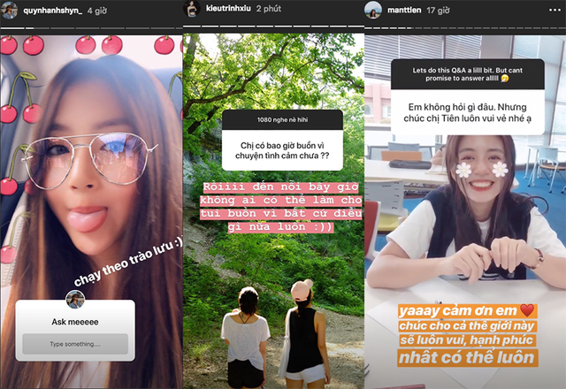 Các hot girl tiết lộ bí mật khi chơi trò trả lời câu hỏi của fan trên Story của mạng xã hội Instagram