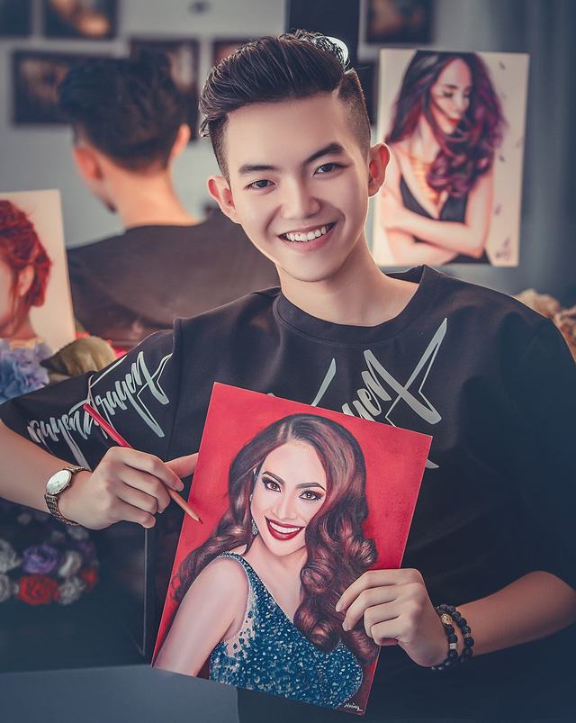 Phan Đăng Hoàng từng gây sốt cộng đồng mạng với những bức vẽ truyền thần về Mỹ Tâm, Hồ Ngọc Hà, Phạm Hương, Lý Nhã Kỳ...