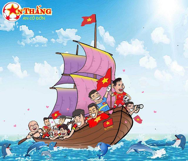 Hình ảnh chiếc thuyền này tượng trưng cho ĐT Việt Nam từ “ao làng” đang vượt ra biển lớn, cũng nói lên niềm hân hoan trong lòng tác giả và niềm tin vào bóng đá nước nhà, một ngày nào đó sẽ có thể sánh ngang cùng với bạn bè ở châu lục.
