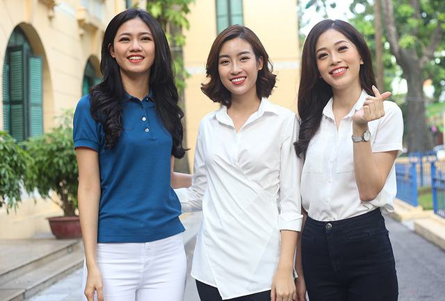 Á hậu Bùi Phương Nga (ngoài cùng bên phải) cùng Hoa hậu Đỗ Mỹ Linh (giữa), Á hậu Ngô Thanh Thanh Tú (áo xanh) tham gia hoạt động thiện nguyện dịp trung thu tại bệnh viện Xanh Pôn, Hà Nội