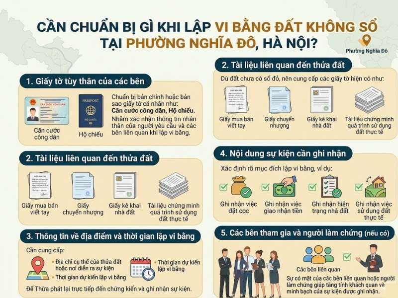 Cần chuẩn bị gì khi lập vi bằng đất không sổ nhanh tại phường Nghĩa Đô, Hà Nội?